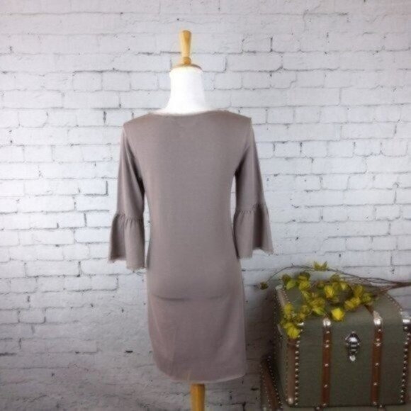Linq boho Soft Sweatshirt Dress Silk Trim Taupe Small - Picture 3 of 5